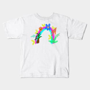 Blue pink watercolor rainbow art Kids T-Shirt